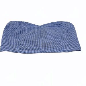 LF Call Me Eden Off Shoulder Woven Crop Top S Blue White Gingham Check $96 NWT